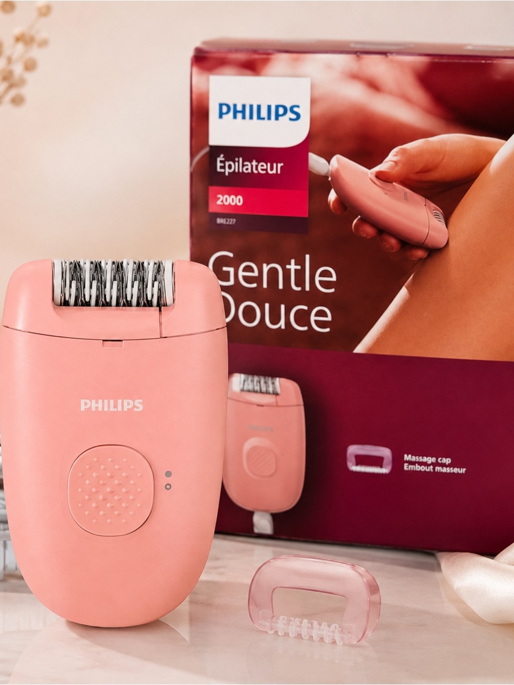 NEW Philips Series 2000 Gentle Pink Epilator BRE227 + Massage Cap